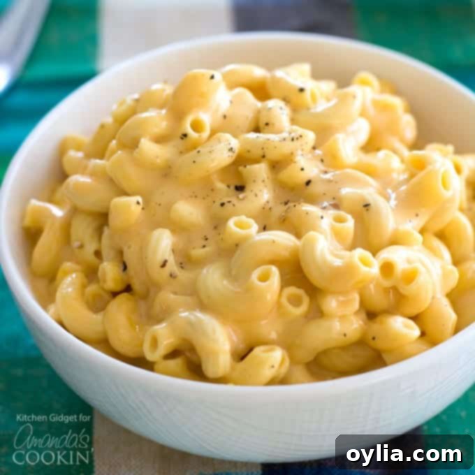 This creamy crockpot macaroni and cheese starts with uncooked macaroni. Just throw the milk, cheese, and seasonings in the slow cooker for a meal everyone will love! #crockpot #macandcheese #dinner #slowcooker bowl of macaroni and cheese
