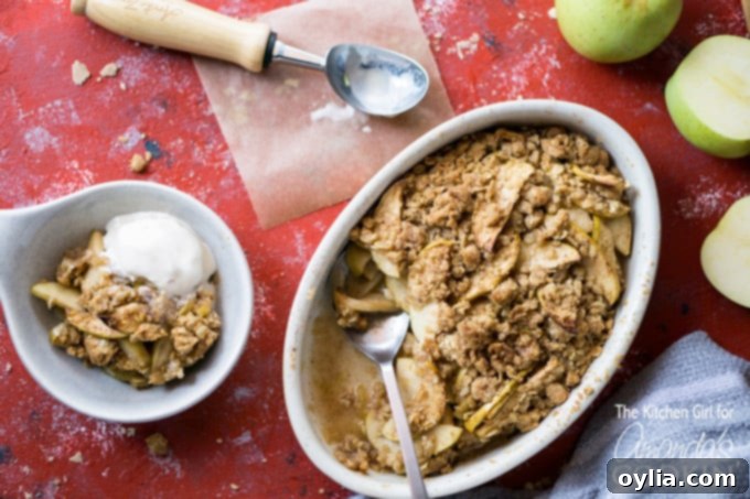 Baked Apple Crisp in a bowl, ready to serve