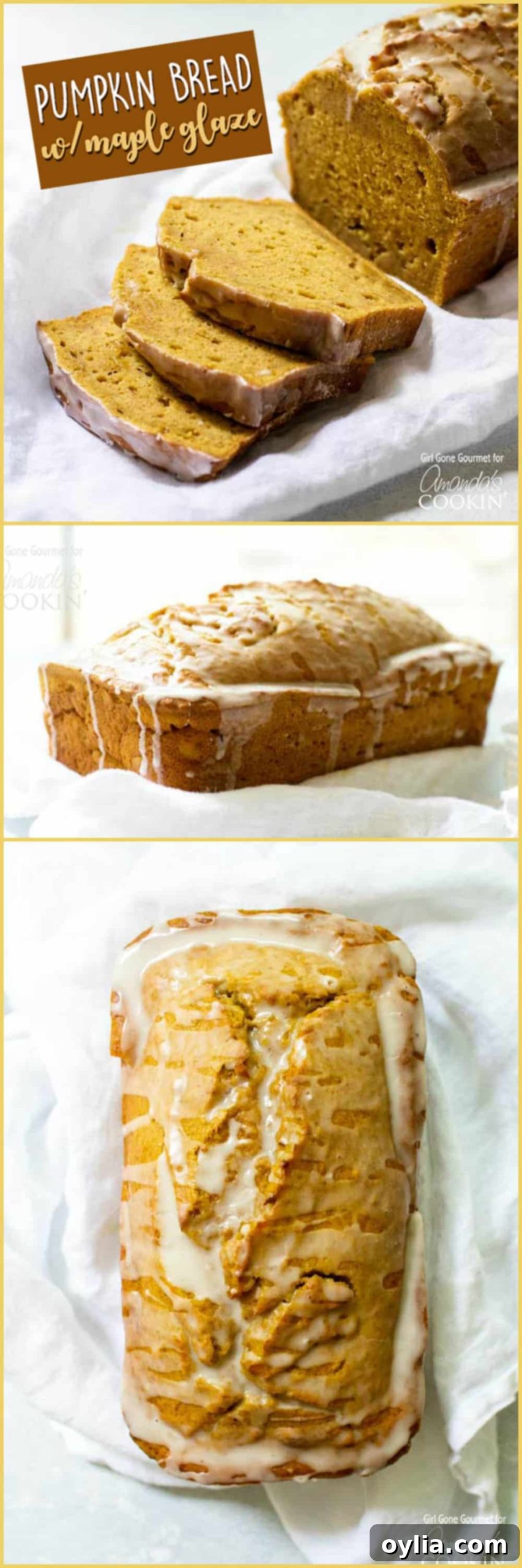 Tall loaf of Pumpkin Bread with Maple Glaze, perfect for autumn