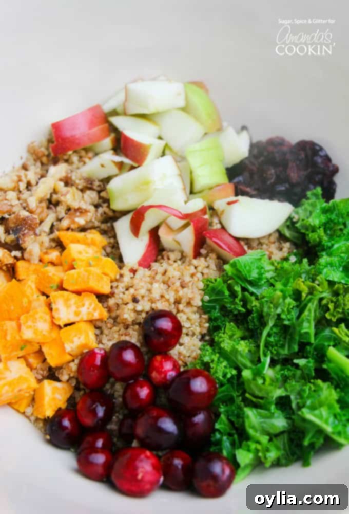Fall quinoa salad ingredients in a bowl