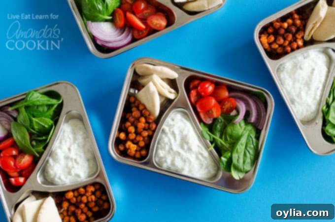 Chickpea Gyro Lunch Boxes: a 30 minute meal prep for the whole week! Pinterest graphic.