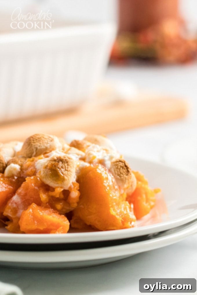 plate of candied yams with marshmallows
