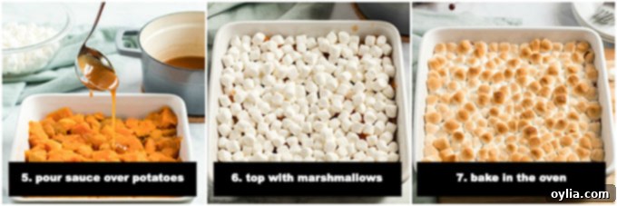 step photos for candied yams with marshmallows