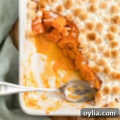 half empty pan of candied sweet potatoes