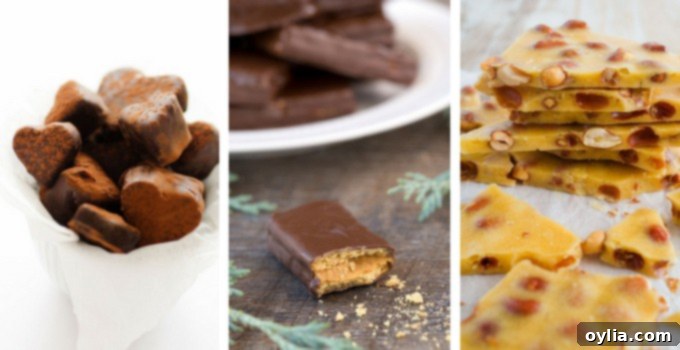 A wide assortment of homemade candy recipes, highlighting various textures and flavors, from soft bars to crunchy barks.