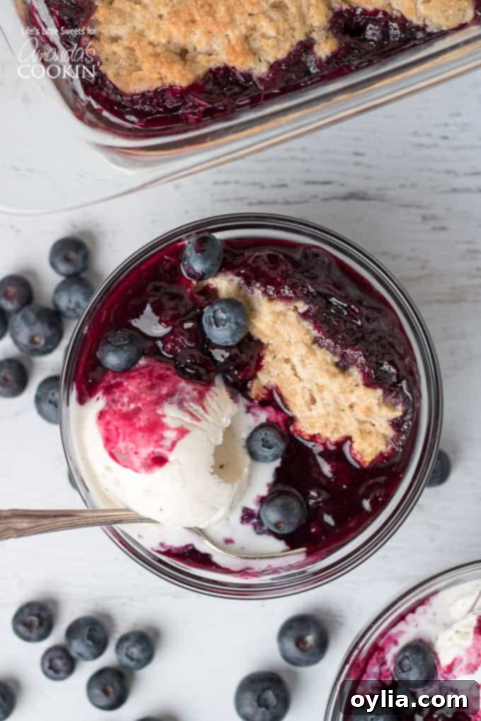 Delicious Blueberry Cobbler with a golden biscuit topping, ready to be served