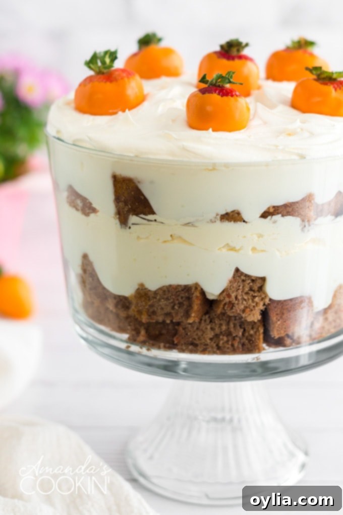 carrot cake trifle with orange dipped chocolate strawberry carrots