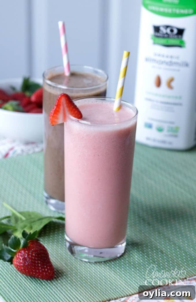 Vibrant dairy-free smoothies ready for breakfast, showcasing their vegan appeal.