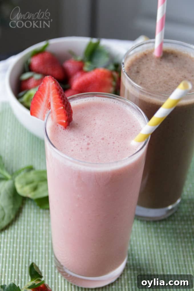 Two glasses of delicious vegan smoothies, vibrant and inviting.