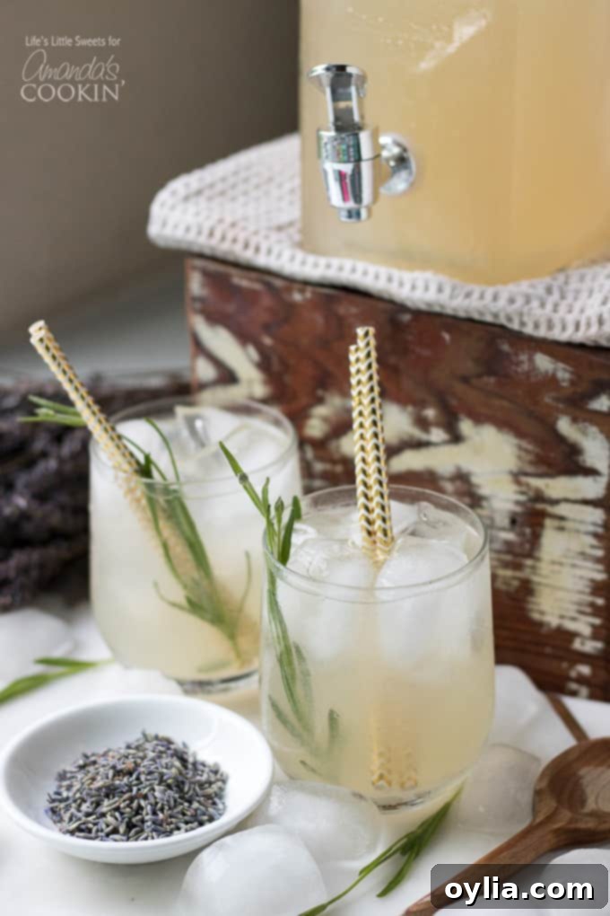 drink in wine glass with lavender flowers