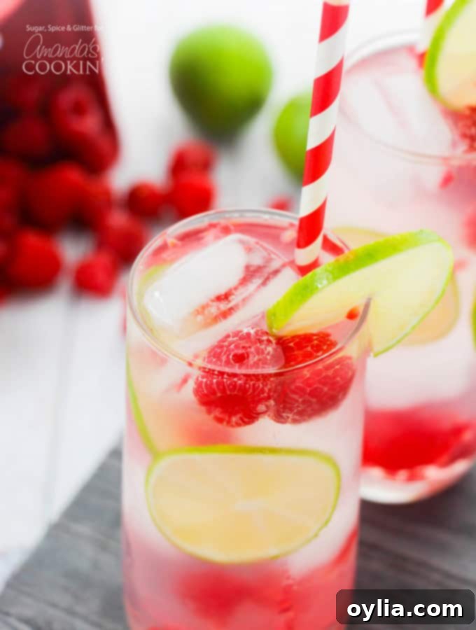Raspberry Gin Rickey, a vibrant and refreshing gin cocktail with fresh raspberries and lime