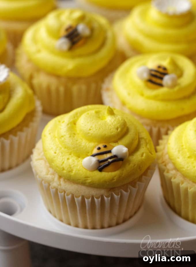 close up of bee cupcakes