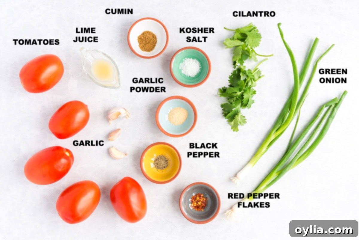 labeled ingredients for salsa fresca