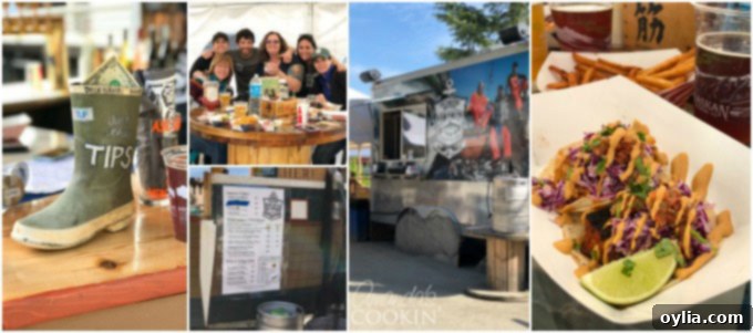 Exterior of Deckhand Dave's Fish Tacos food truck in Juneau, Alaska, with an outdoor eating area
