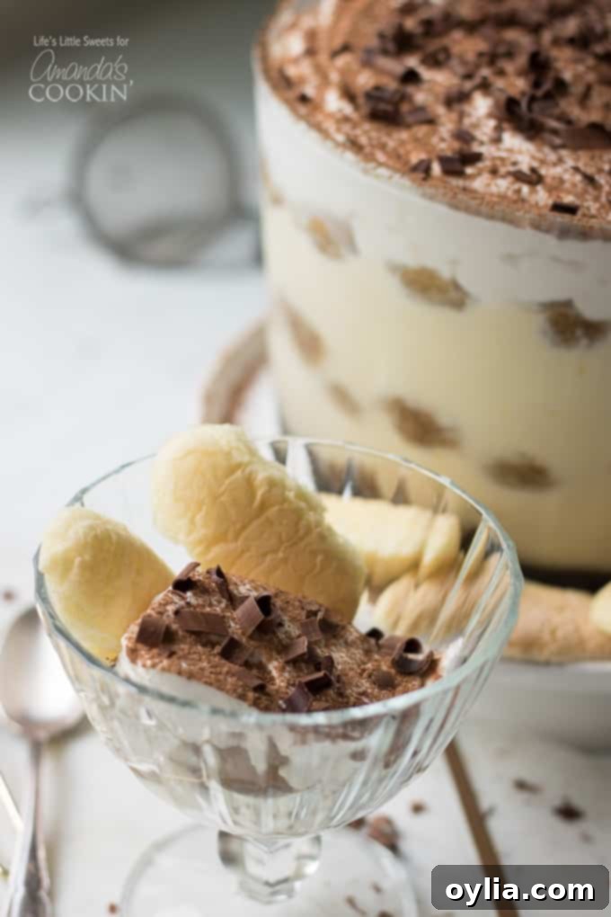Tiramisu trifle in a small dish