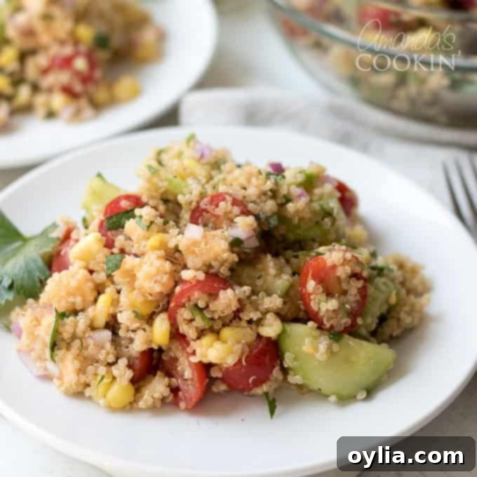 Nutritious vegetable quinoa salad served on a plate, featuring a colorful mix of ingredients.