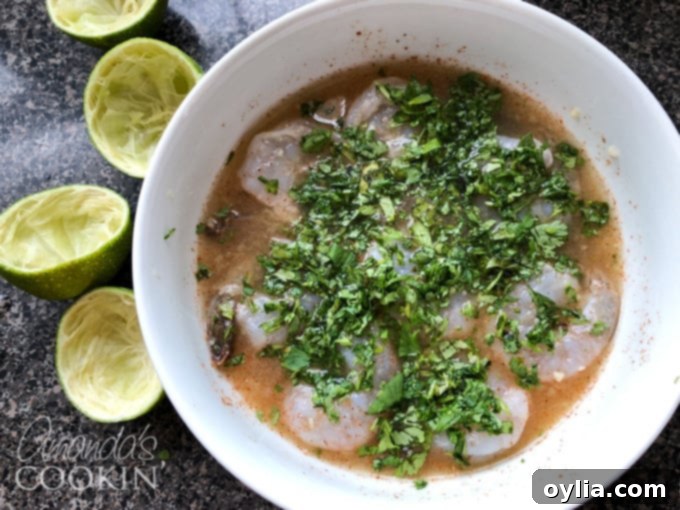 shrimp in chili lime marinade with cilantro