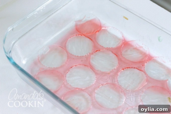Pan of poked cupcakes after Jello has set