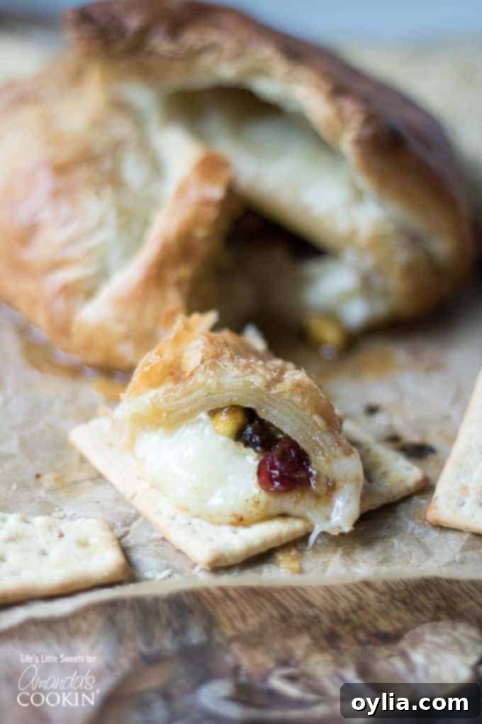 Baked Brie with fruits, nuts, and jam.