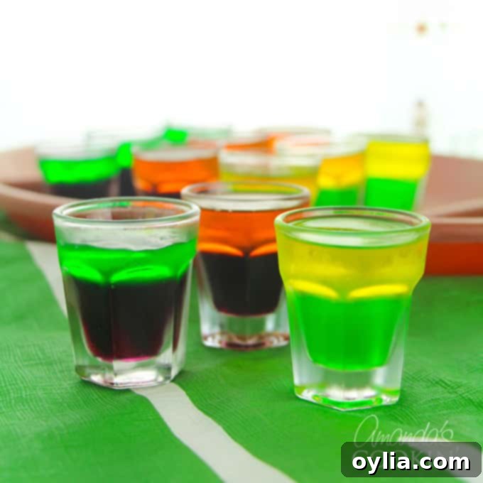 A stunning arrangement of football team inspired jello shots