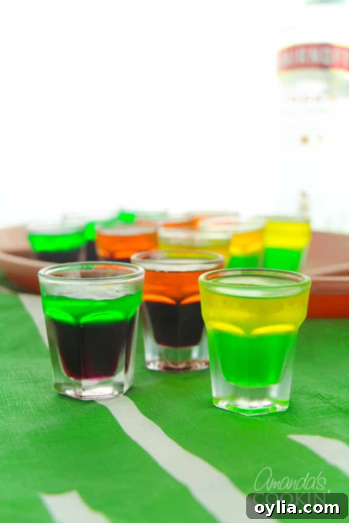 Football themed jello shots showing different team colors