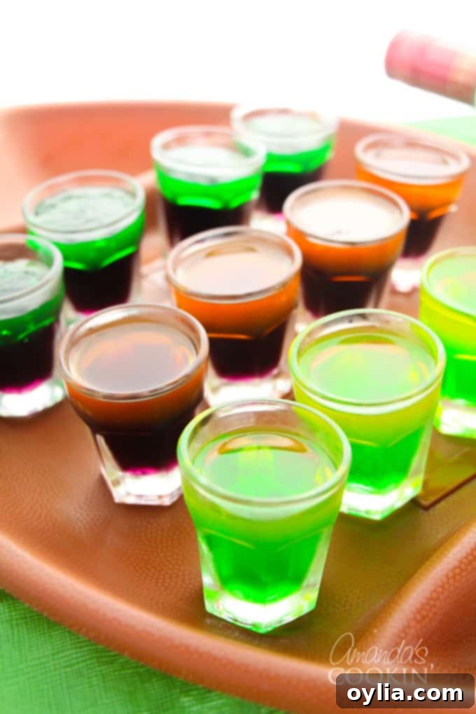 Plate of colorful football jello shots ready for a tailgating party
