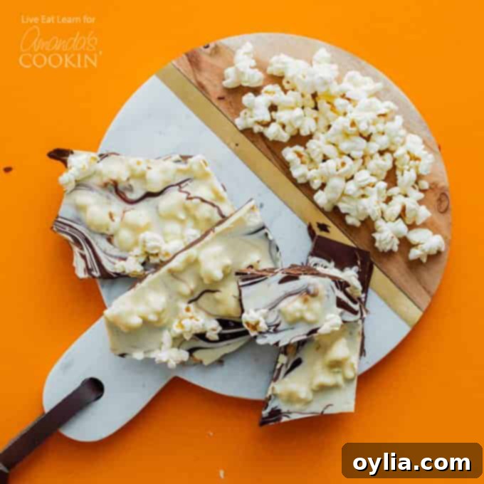 Crunchy popcorn chocolate bark- great for the holidays!