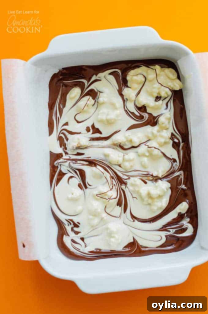 Making popcorn chocolate bark - showing the melting process.