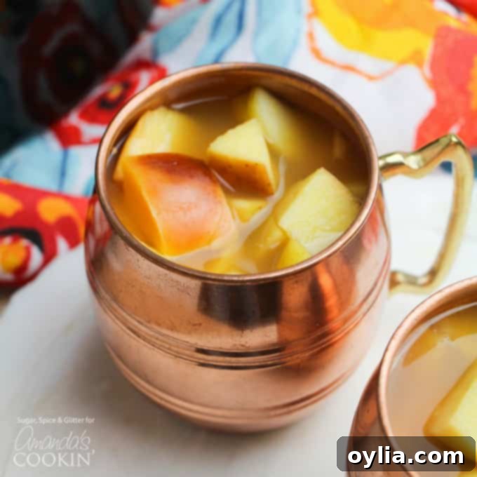 copper mug of caramel apple cider 