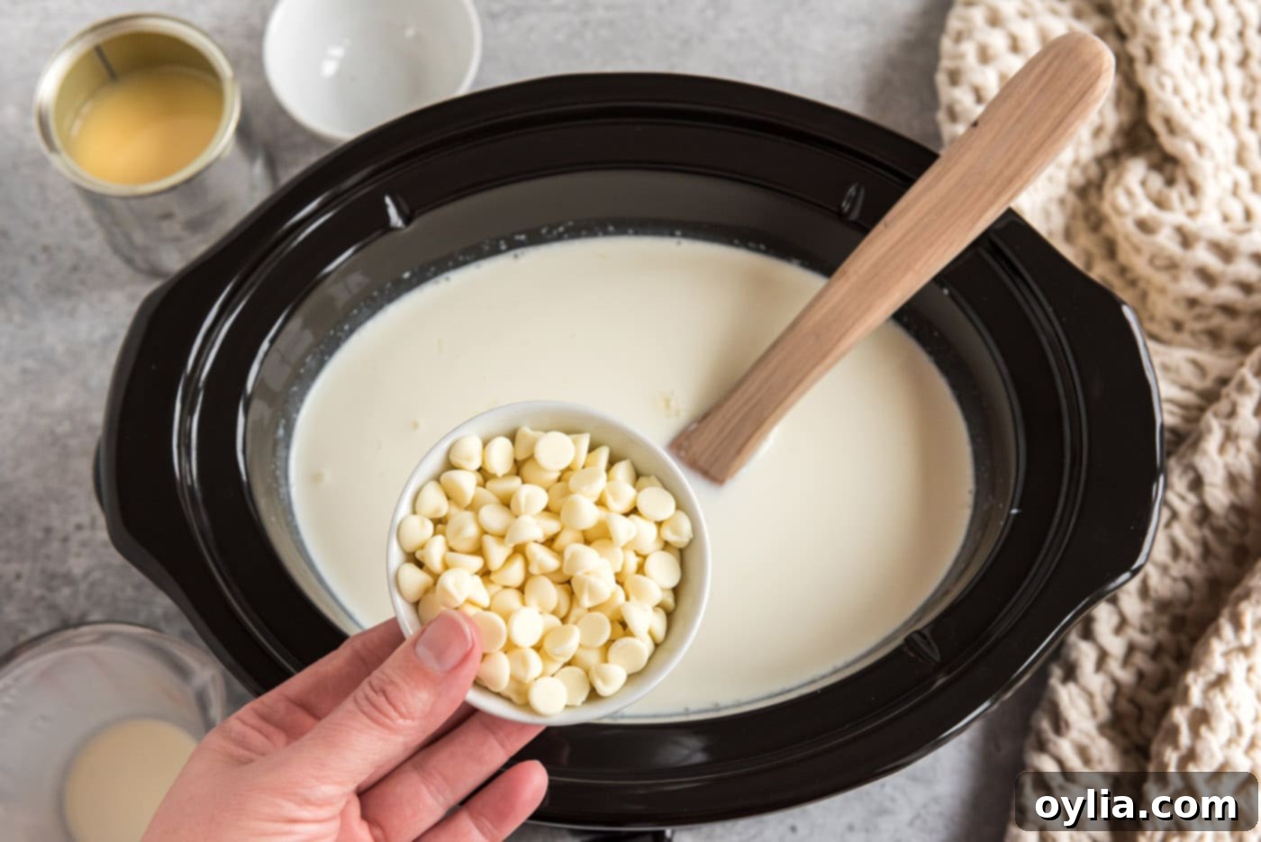 white chocolate chips added to crockpot