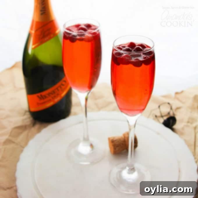 Two glasses of Cranberry Prosecco Punch, a festive and light cocktail option for gatherings