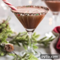 chocolate peppermint martini with candy cane rim