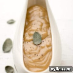 The Ultimate Homemade Turkey Gravy 14 Close up photo of a gravy boat of Homemade Turkey Gravy