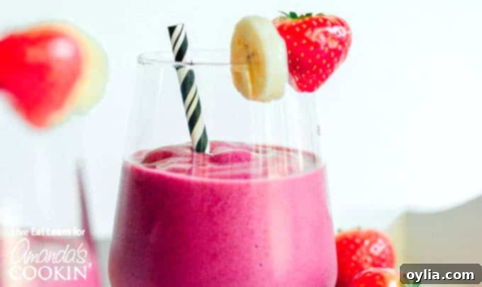 Top-down view of a Strawberry Beet Smoothie, showcasing its beautiful color and smooth texture.