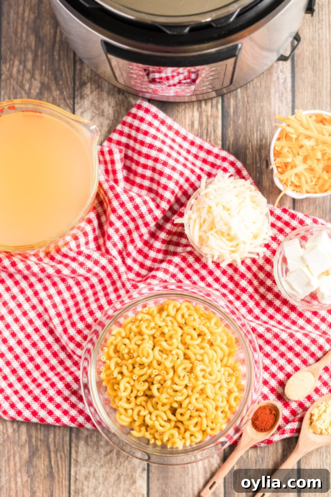 All ingredients laid out for making Instant Pot Mac and Cheese