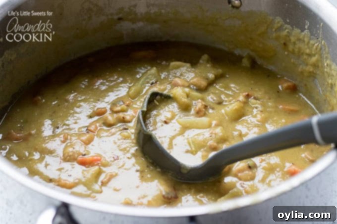 Split pea soup in stock pot
