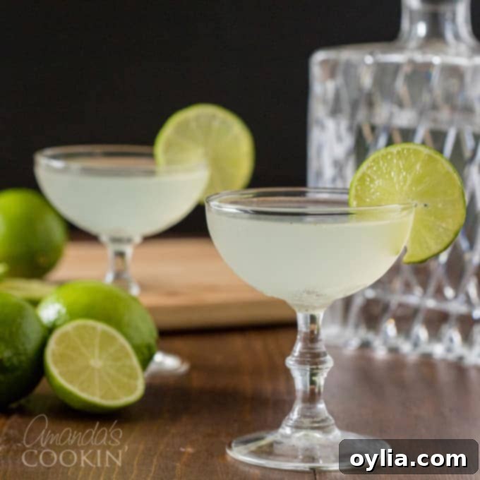 two gimlet cocktails in coupe glasses