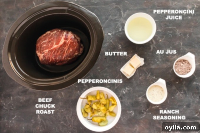 ingredients for mississippi roast