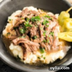 mississippi pot roast on mashed potatoes