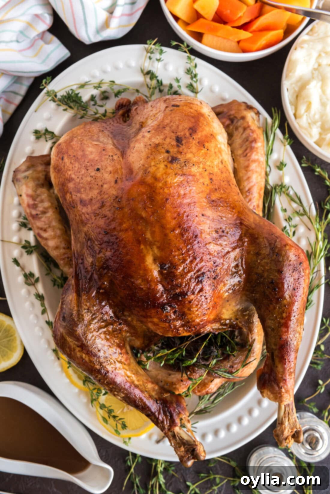 Roasted Turkey on a white serving platter