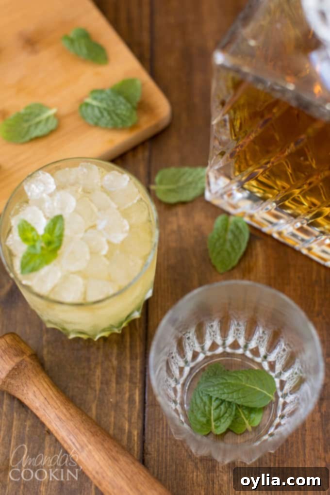 mint leaves in a high ball glass