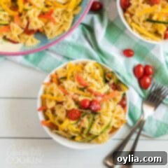 bowl of pasta primavera with fresh vegetables