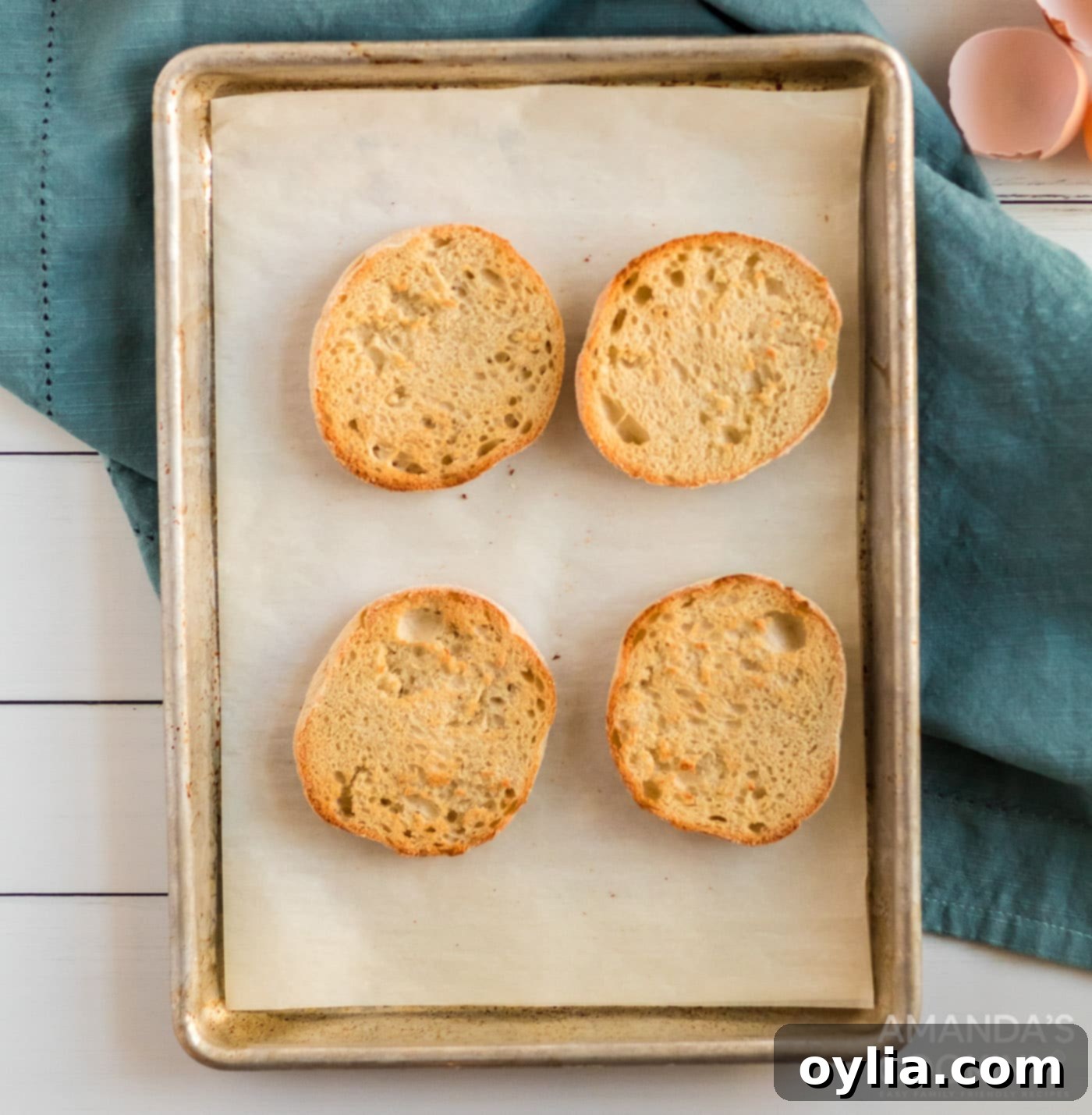 toasted english muffins on a tray