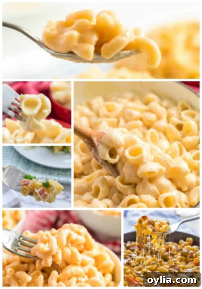 Collection of various macaroni and cheese recipes: crockpot, instant pot, baked, and stovetop versions