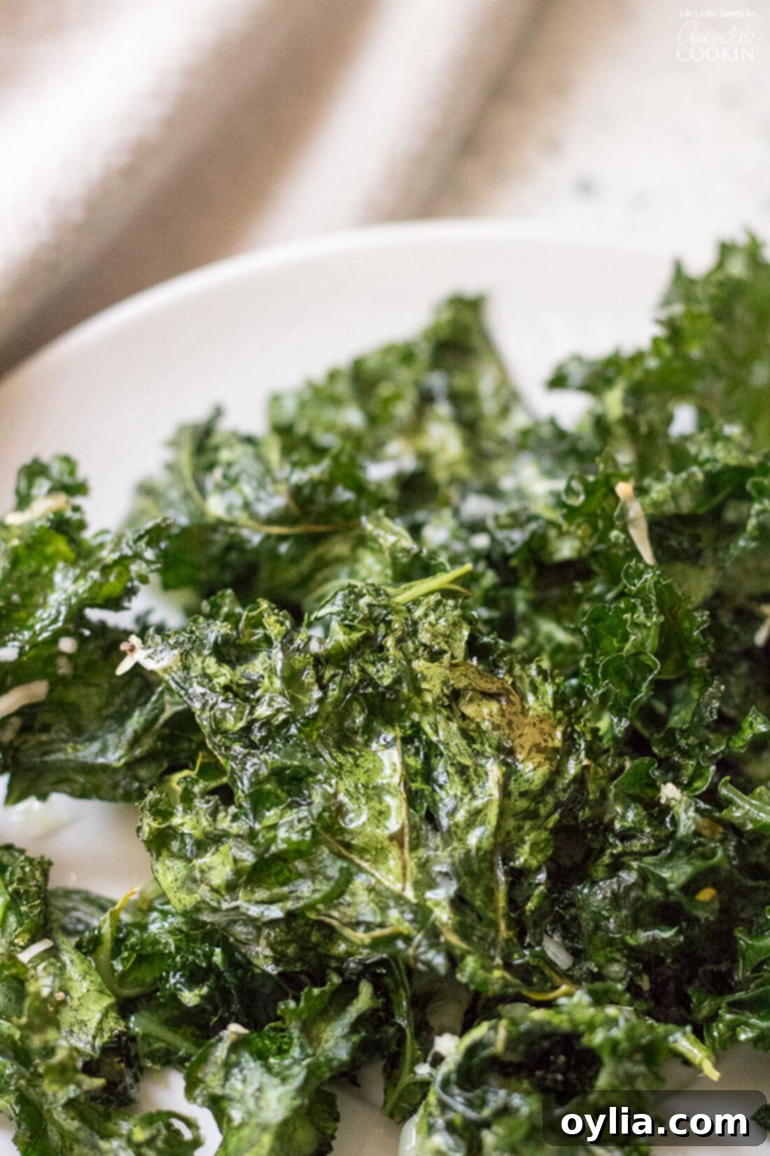 Close up of Kale Chips on a plate