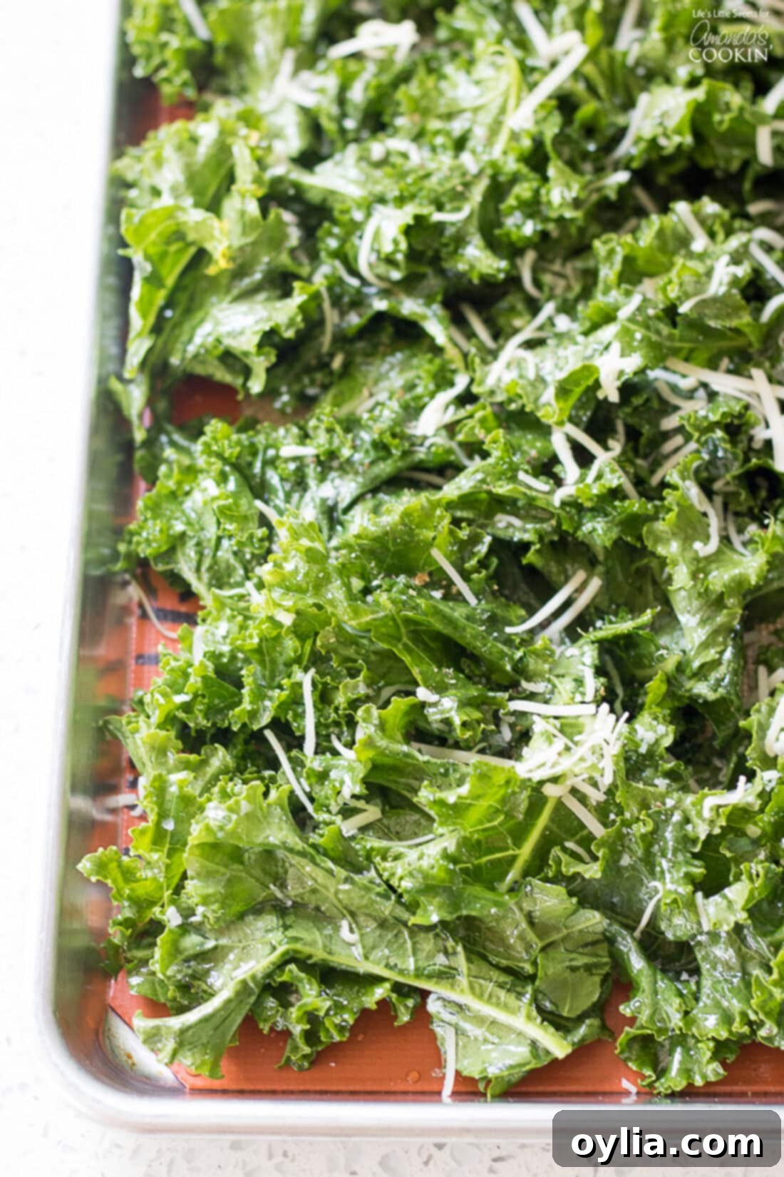 Kale Chips on a baking sheet