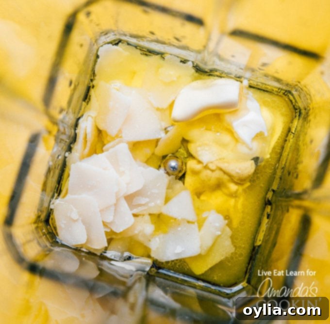 overhead view of blender with ingredients in it
