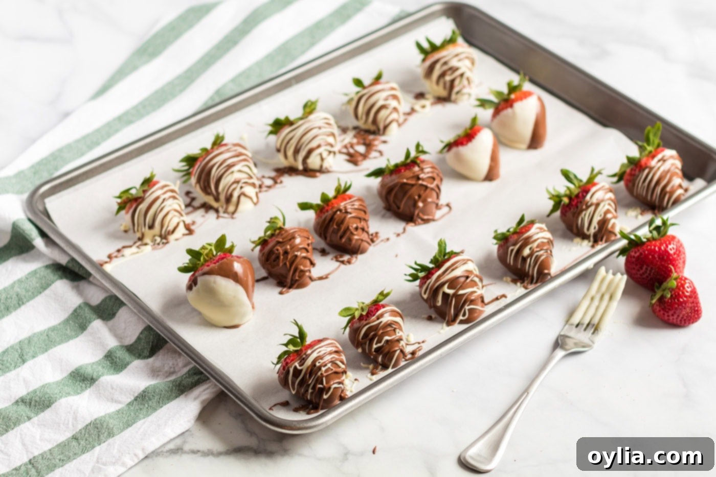 Chocolate Covered Strawberries on a parchment lined pan