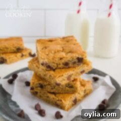 Chewy Chocolate Chip Blondies 7 Stack of freshly baked Chocolate Chip Blondies