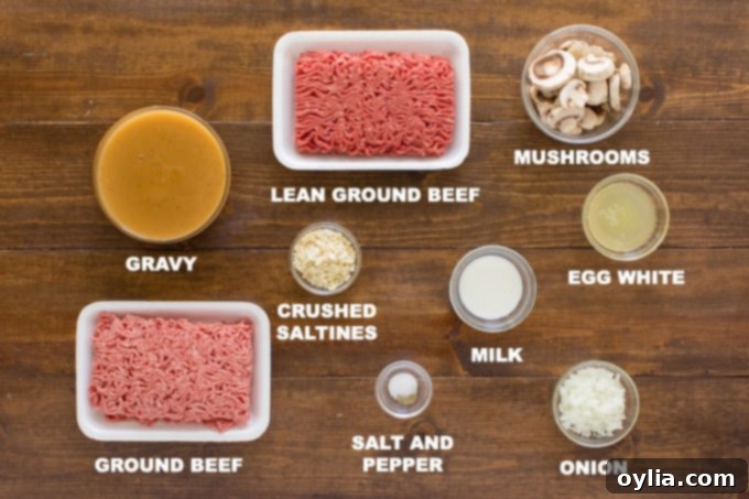 Ingredients for Salisbury steak recipe laid out on a table